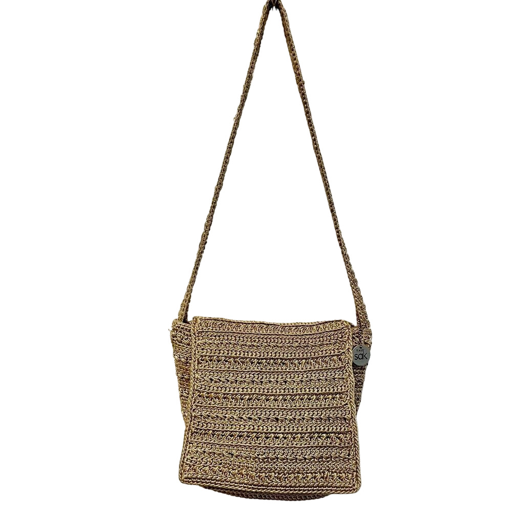 The Sak Tan Crochet Crossbody Bag Boho Shimmer Purse